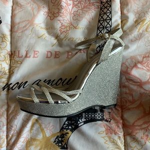 MUST GO silver sparkly wedges